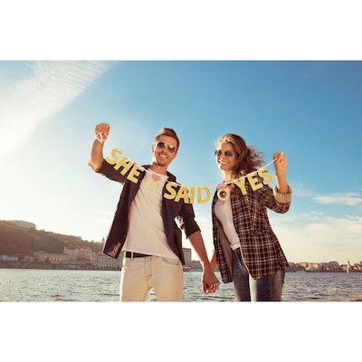 Party City Glitter She Said Yes Letter Banner, Gold (AM120242)