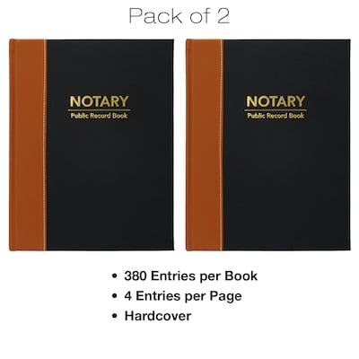 Global Printed Products Hardcover 8.5 x 11 Notary Journal, Black/Tan, 2/Pack (GPP-0094-A)