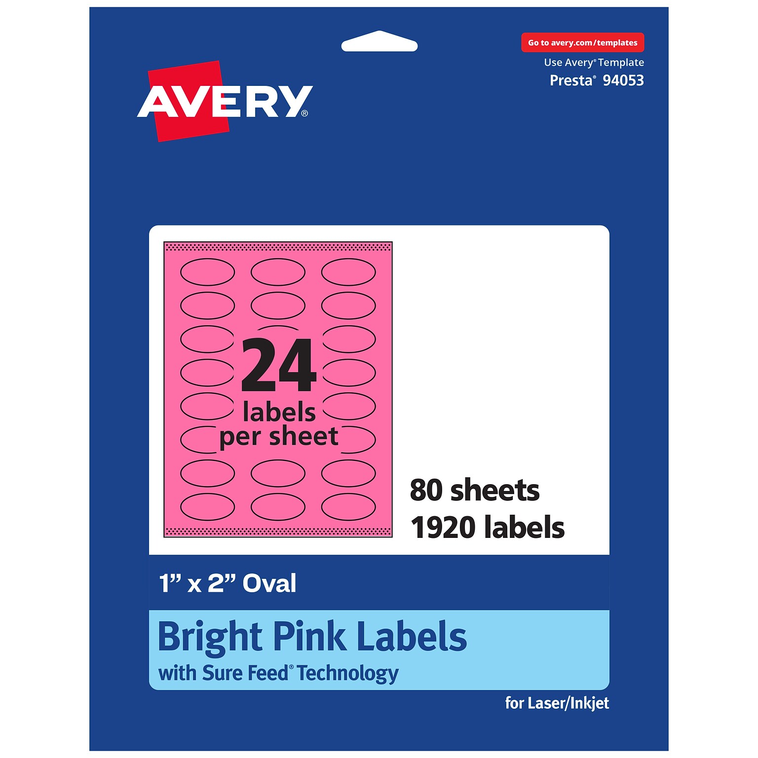 Avery Laser/Inkjet Oval Multipurpose Labels, 1 x 2, Bright Pink, 1920/Box (94053)