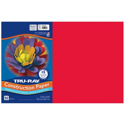 Tru-Ray 12 x 18 Construction Paper, Festive Red, 50 Sheets/Pack, 5 Packs/Bundle (PAC103432-5)
