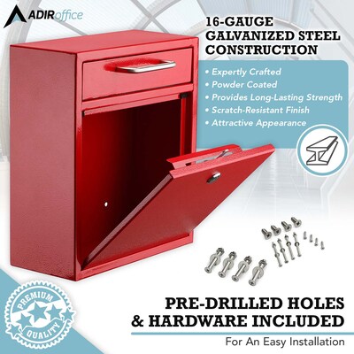AdirOffice Steel Indoor/Outdoor Interoffice Drop Box Mailbox, Medium, Red (631-05-RED-PKG)