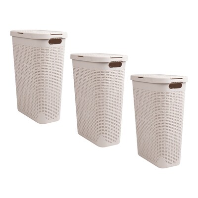 Mind Reader 10.5 Gallon Hamper with Lid, Plastic, Ivory, 3/Pack (3PKHAMP40-IVO)