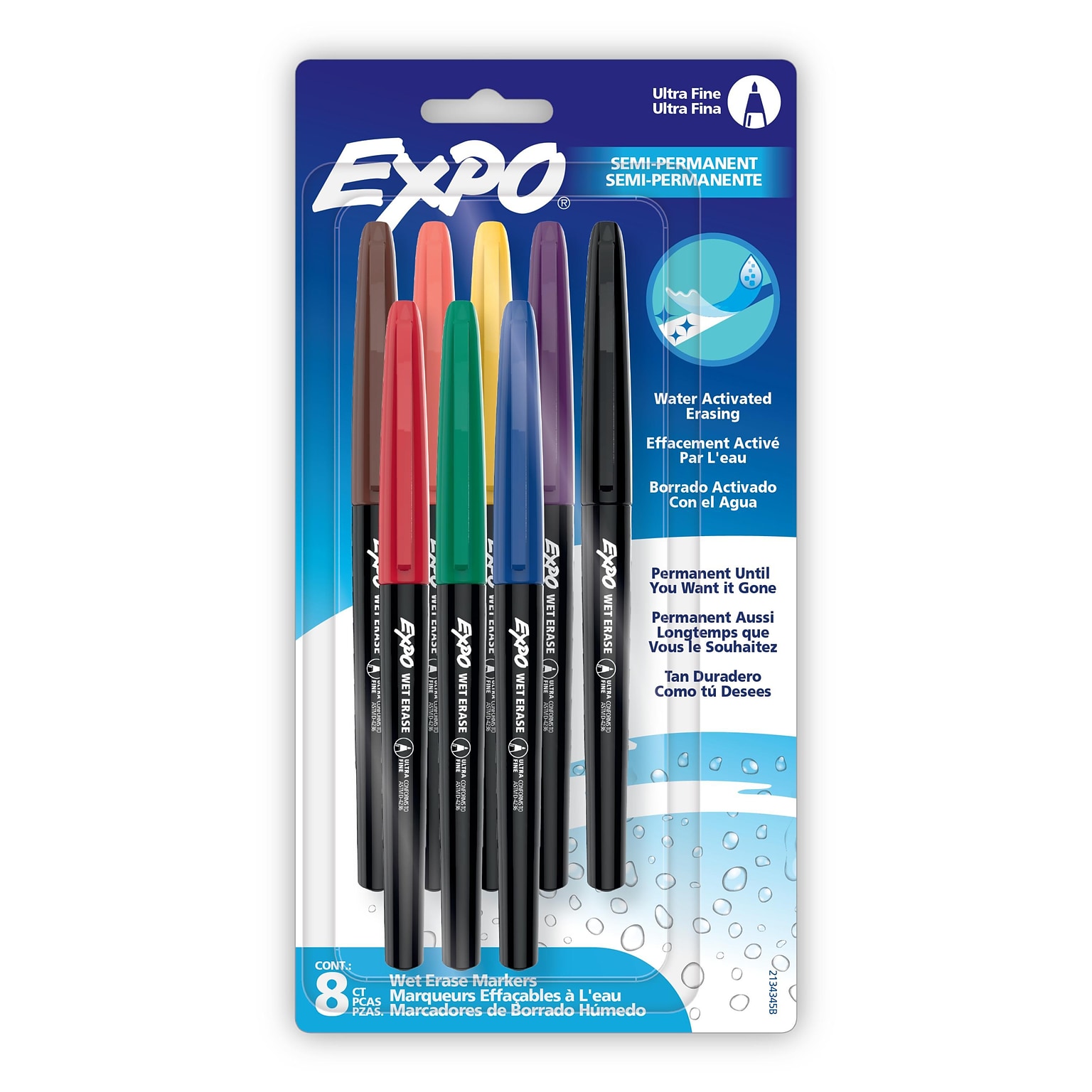 Expo Vis-à-Vis Wet Erase Markers, Ultra Fine Tip, Assorted Colors, 8/Pack (2162861/2134345)