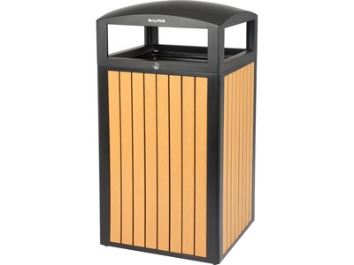 Alpine Steel/Plastic Outdoor Trash Can with Dome Lid, 40 Gallon, Cedar/Black (ALP471-40-WD-CD)