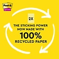 Post-it Recycled Super Sticky Notes, 4 x 6, Canary Collection, 45 Sheet/Pad, 4 Pads/Pack (4621R-4S