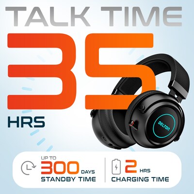 Delton G520 Wireless Noise Canceling Bluetooth Stereo Business/Gaming Over-the-Ear Computer Headset, Black (DBHG520)
