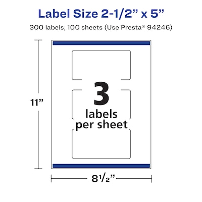 Avery Rectangle Laser/Inkjet Multipurpose Labels, 2.5" x 5", White, 300 Labels/Box (94246)