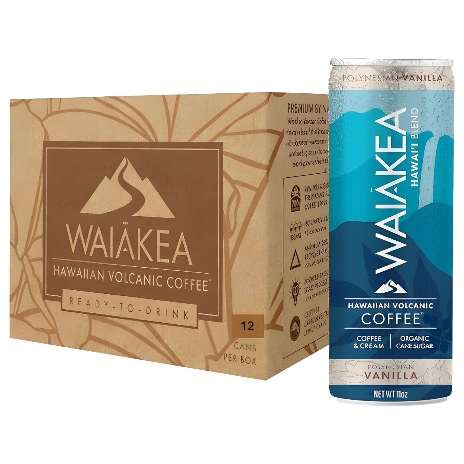 Waiakea Hawaiian Volcanic Polynesian Vanilla Cold Brew Coffee, 11 oz., 12/Carton (857001)