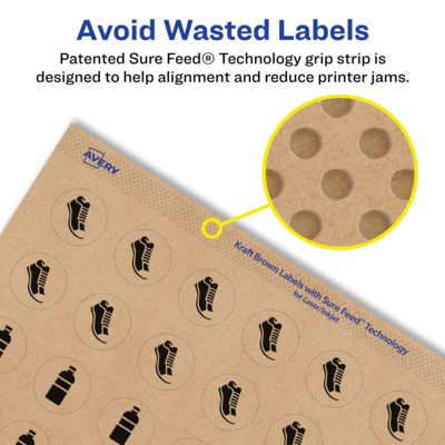 Avery Laser/Inkjet Multipurpose Circle Labels, 1.25" Dia, Kraft Brown, 450/Pack (94505)