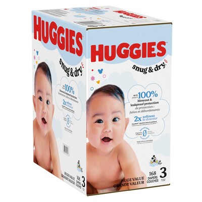 Huggies Snug & Dry Baby Diapers, Size 3, 168/Carton (51520/56456)