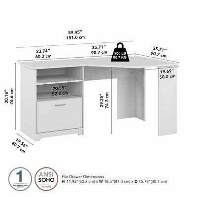 Bush Furniture Cabot 60" Corner Desk, White (WC31915K)