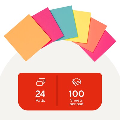 Staples Sticky Notes, 3 x 3, Assorted Colors, 2400 Sheets – Everyday Self-Stick Notes for Reminders, Planning & Collaboration