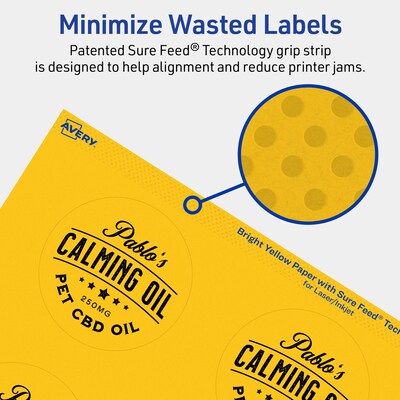 Avery Laser/Inkjet Round Multipurpose Labels, 2.75" Dia., Bright Yellow, 60/Pack (94512)