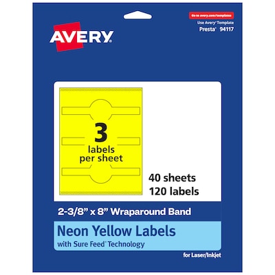 Avery Cigar Laser/Inkjet Multipurpose Labels, 2-3/8 x 8, Neon Yellow (120/Box)