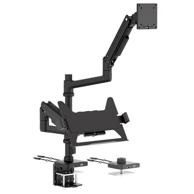 Mount-It! Monitor and Laptop Pole Desk Mount with Gas Spring Arms for 49 Monitors and 17.3 Laptops