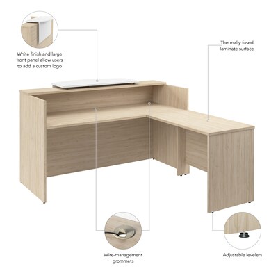 Bush Business Furniture Arrive 72"W L Shaped Reception Desk with Counter, Natural Elm (ARV009NE)