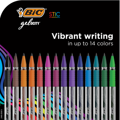 BIC Gel-ocity Stic Gel Pens, Medium Point, 0.7 mm, Assorted Colors, 14/Pack (RGSMP14-AST)