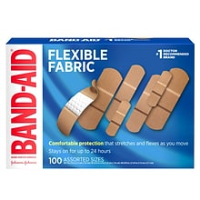 Band-Aid Brand Flexible Fabric Adhesive Bandages, Assorted Sizes, 100 Count (117178)