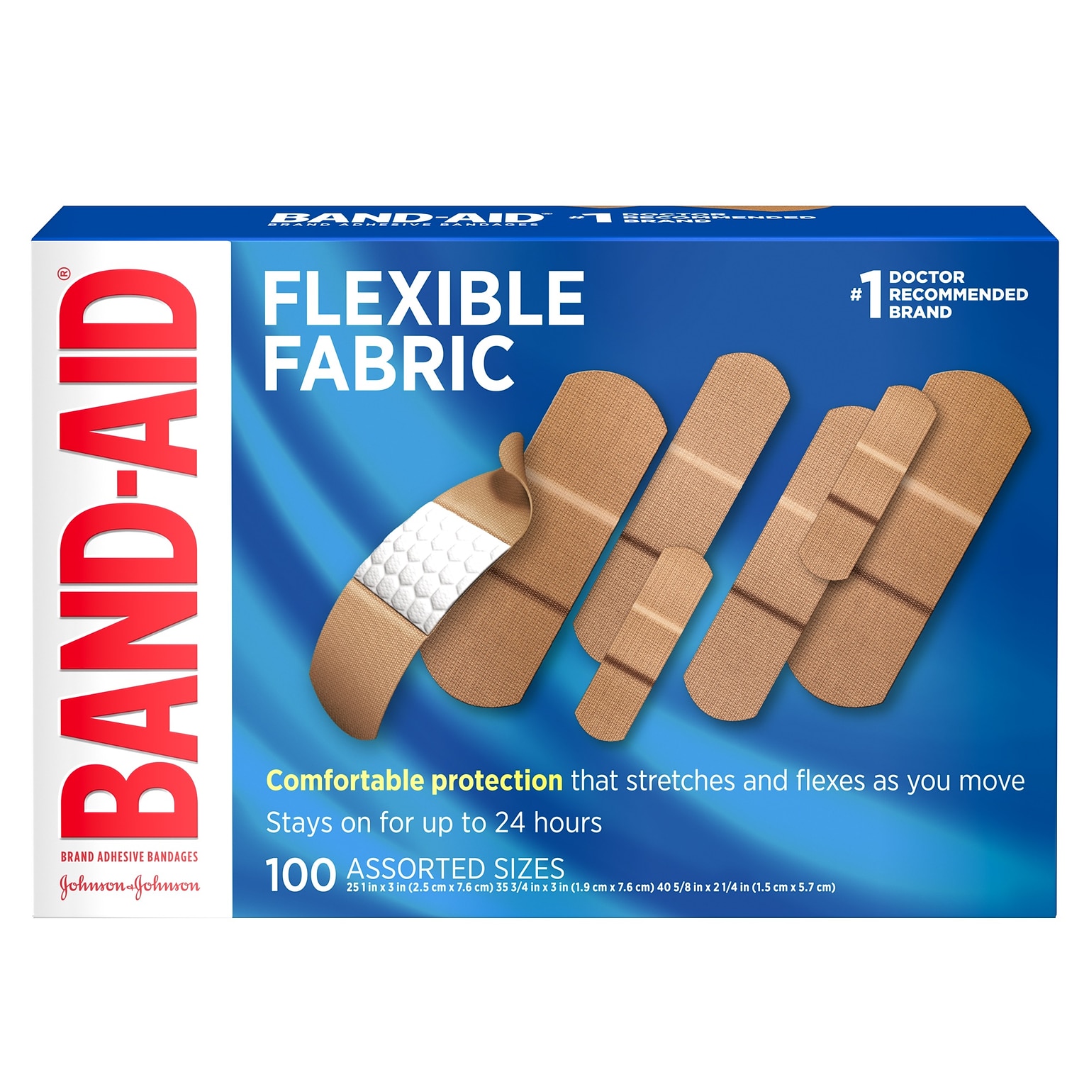 Band-Aid Brand Flexible Fabric Adhesive Bandages, Assorted Sizes, 100 Count (117178)