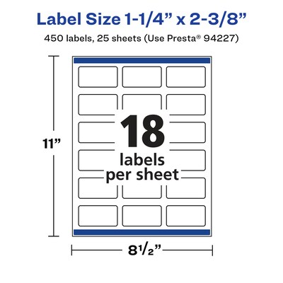 Avery Laser/Inkjet Rectangle Multipurpose Labels, 2.375"  x 1.25", Glossy White, 450/Pack (94227)
