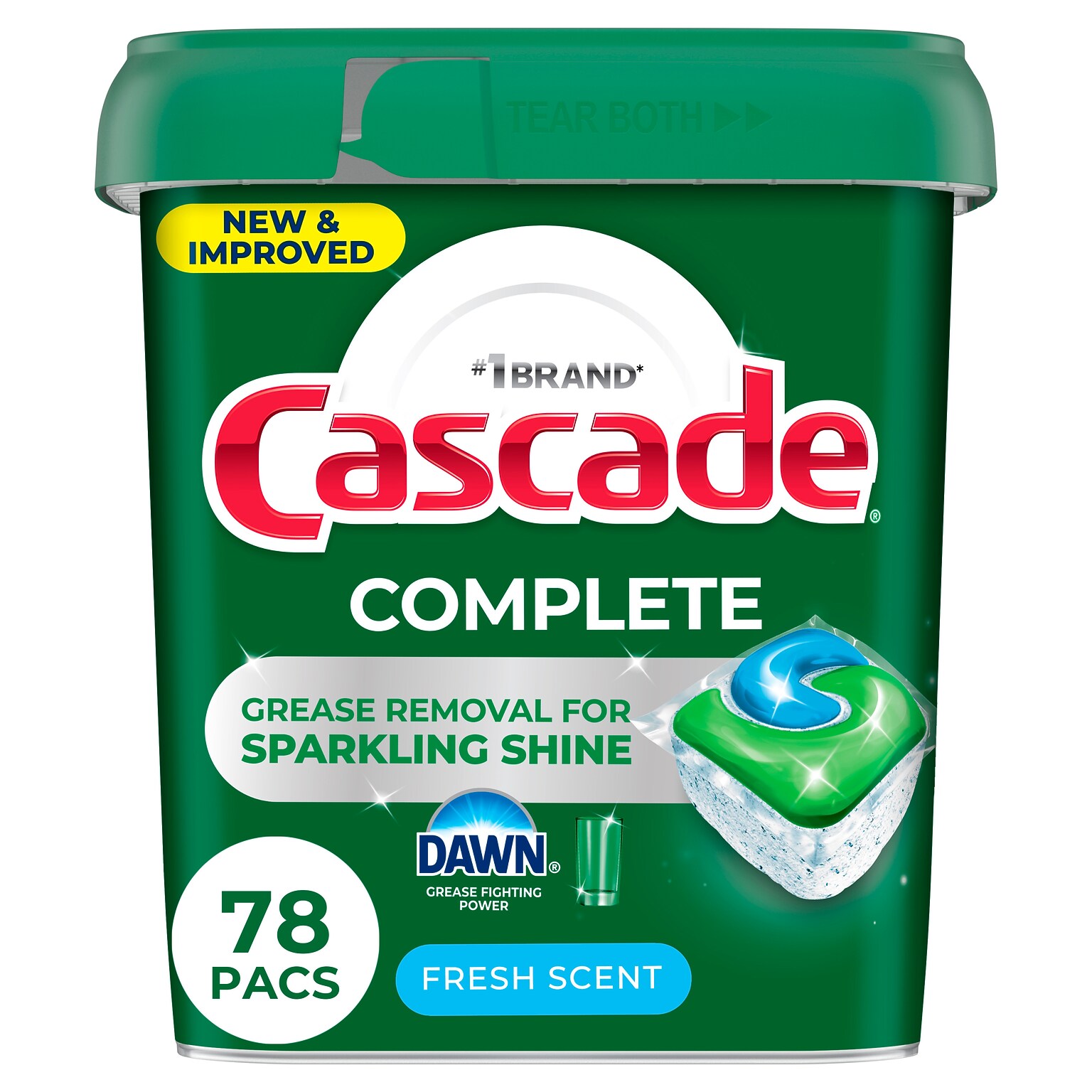 Cascade Complete ActionPacs Dishwashing Detergent Pacs, Fresh Scent, 78 Pacs/Pack (97722)