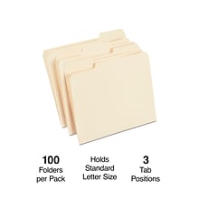 Staples® File Folders, 1/3 Cut Tab, Letter Size, Manila, 100/Box (TR56675)