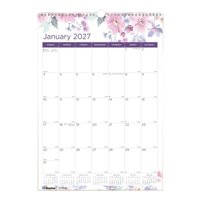 2027 Blueline Colorful Passion Floral 12 x 17 Monthly Wall Calendar (C173126-27)