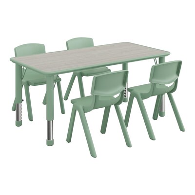 Flash Furniture Emmy Rectangular Activity Table Set, 47.25 x 23.5, Height Adjustable, Light Gray Woodgrain/Sage