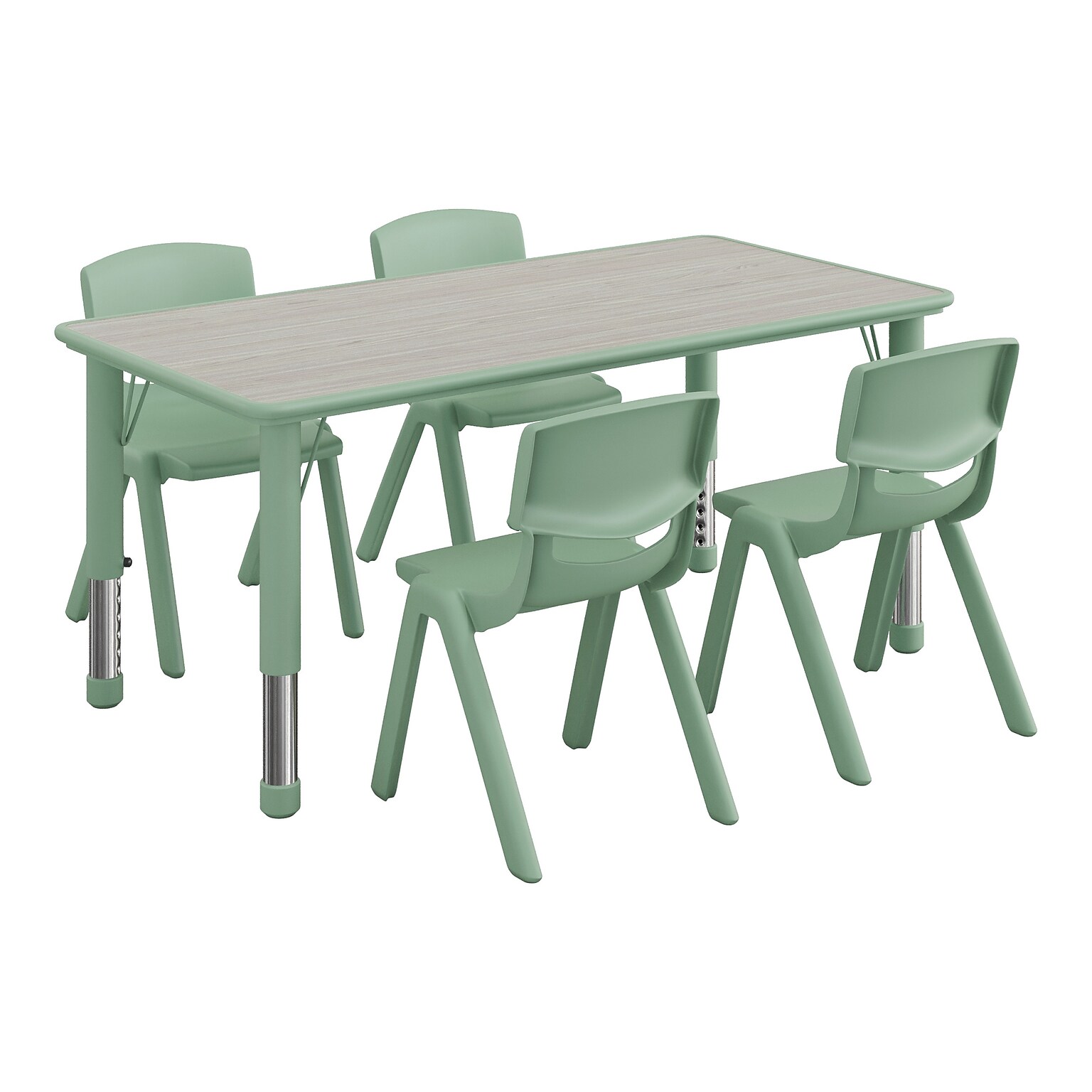 Flash Furniture Emmy Rectangular Activity Table Set, 47.25 x 23.5, Height Adjustable, Light Gray Woodgrain/Sage