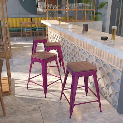 Flash Furniture Shania Industrial Metal Counter Height Stool without Back, Purple, 4-Pieces/Pack (4ETBT350324PURW)