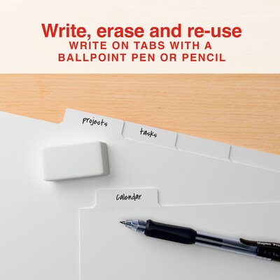 Staples Write & Erase Paper Dividers, White, 5-Tabs (ST63056)