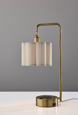 Adesso Dover Supercharger Incandescent Desk Lamp, 22.25"H, Antique Brass/Off-White (2616-21)