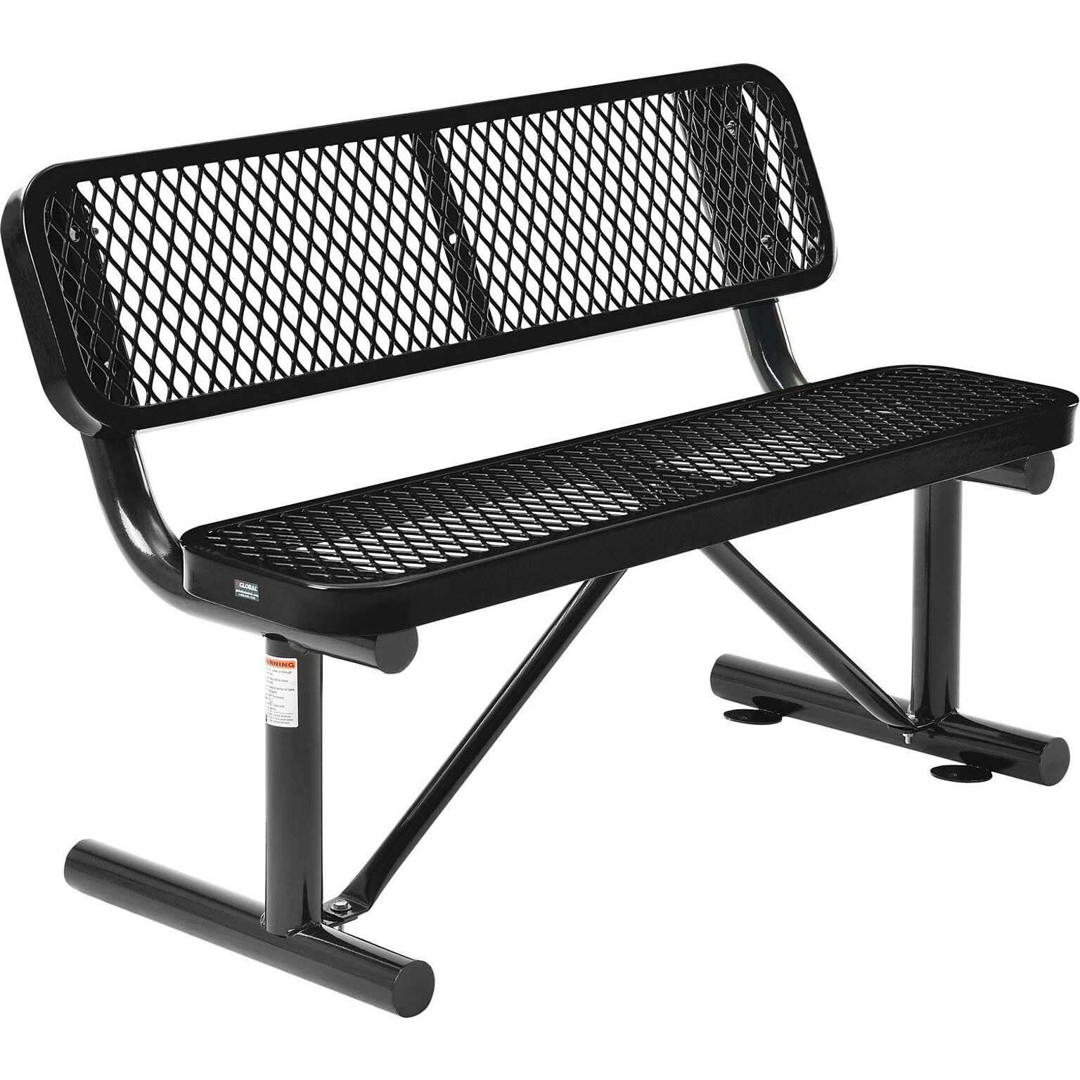 Global Industrial 4 Outdoor Steel Bench w/ Backrest, Expanded Metal, Black (695743BK)