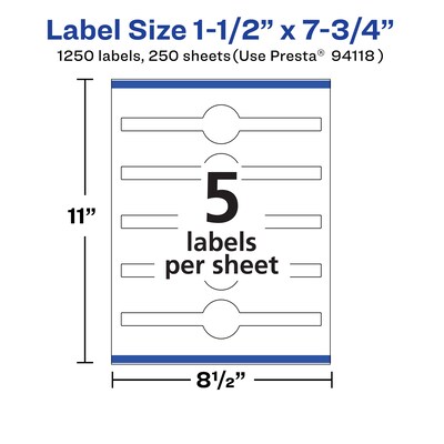 Avery Laser/Inkjet Multipurpose Labels, 7.75"  x 1.5", Matte White, 1250/Box (94118)