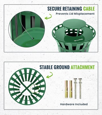 Alpine Industries Stainless Steel Outdoor Trash Can with Rain Bonnet Lid, 38 Gallon, Green (ALP479-38-1-GRN-MKTCOPY)
