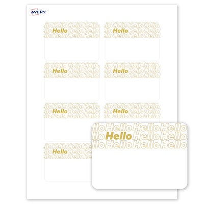 Avery Adhesive Name Tags, Pre-printed Gold Hello Pattern Design