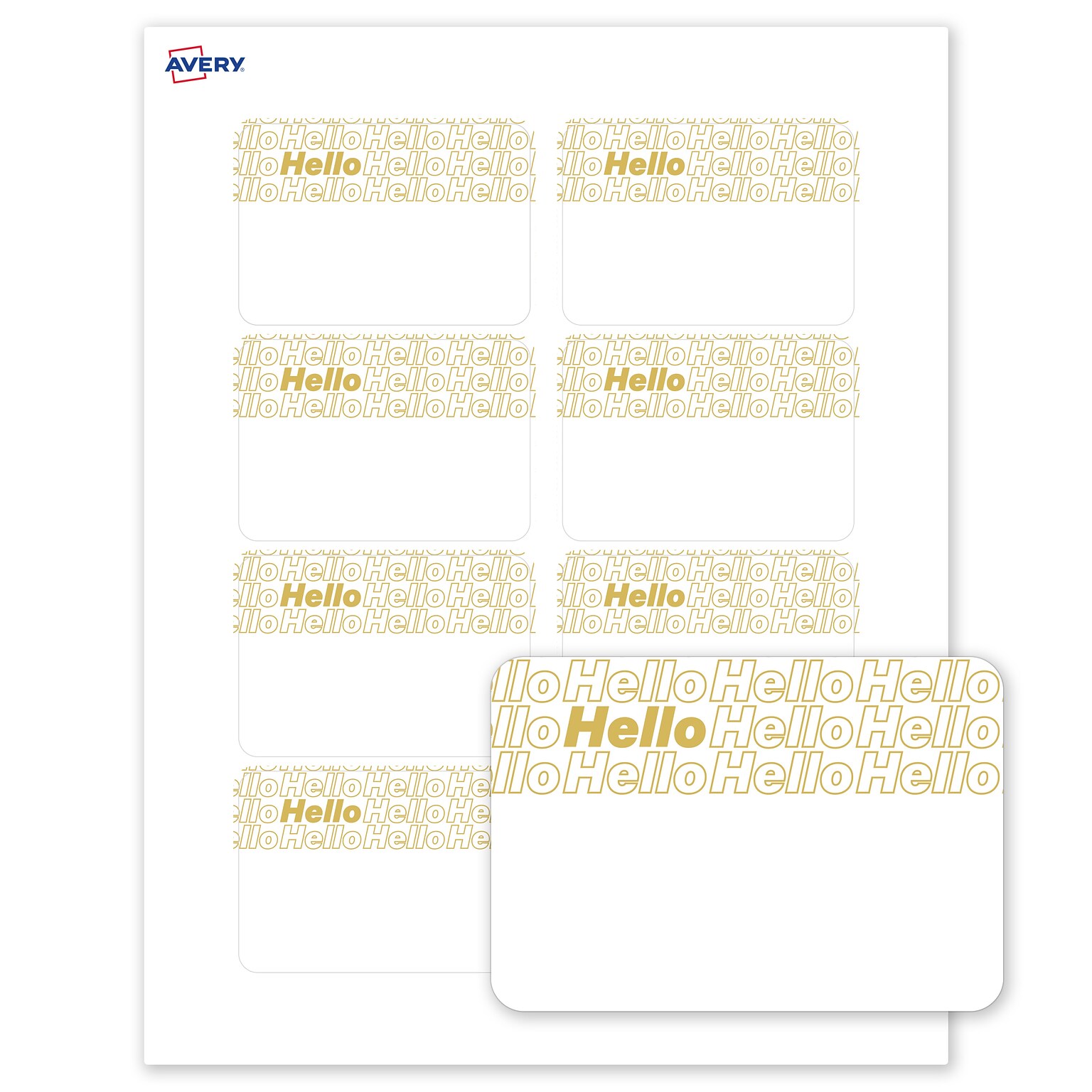 Avery Adhesive Name Tags, Pre-printed Gold Hello Pattern Design