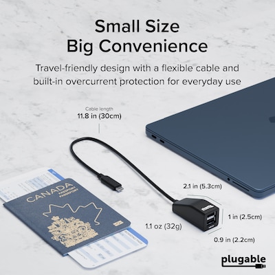 Plugable Universal USB-C to Dual USB-A 2.0 Splitter, Male to Female/Female, Black (USBC-2PORT)