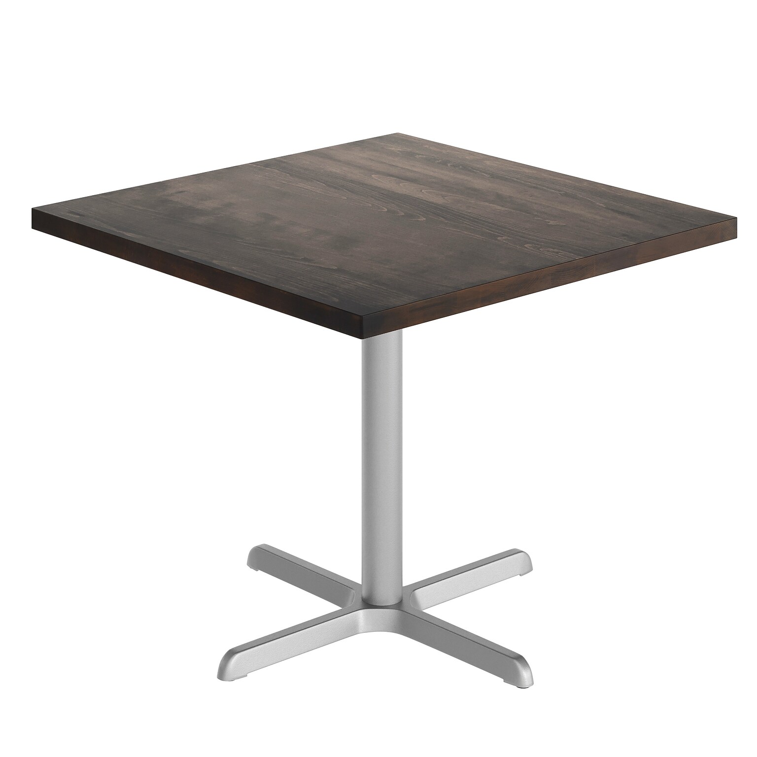 Flash Furniture Bennett Square Shaped Wooden Commercial Indoor Table, 36 x 36, Dark Brown Top/Silver Base (GSFSQ36DBT3030S)