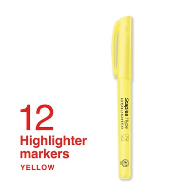 Staples Hype Stick Highlighter, Chisel Tip, Yellow, 12/Pack (ST62943)
