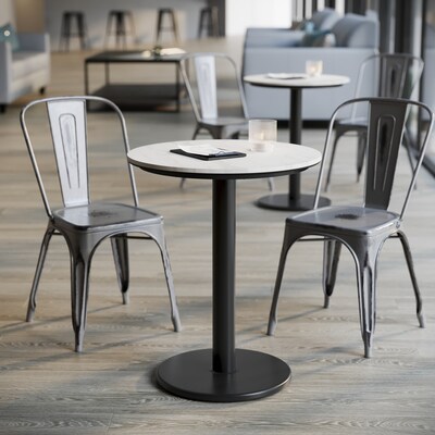 Flash Furniture Acadia 24" Round Wooden Dining Table with Round Base, White Faux Marble/Black Base (STRD24WMATR18)