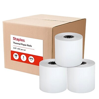 Staples Thermal Paper Rolls, 2 1/4 x 80, BPA Free, 10/Pack (452175)