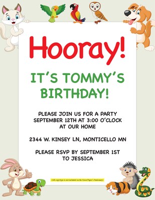Great Papers Whimsical Animal Pals Everyday Letterhead, Multicolored, 50 Sheets/Pack (2025012)