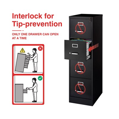Quill Brand® 4-Drawer Vertical File Cabinet, Locking, Letter, Black, 22D (22337D)