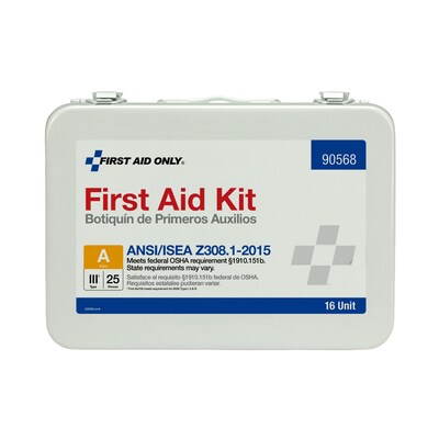 First Aid Only Unitized Metal First Aid Kit, ANSI 2015 Class A, 25 People, 82 Pieces (90568)