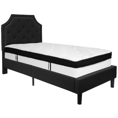 Flash Furniture Brighton Tufted Upholstered Platform Bed in Black Fabric with Memory Foam Mattress,