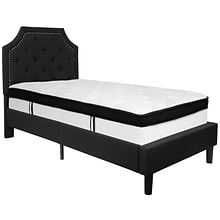 Flash Furniture Brighton Tufted Upholstered Platform Bed in Black Fabric with Memory Foam Mattress,