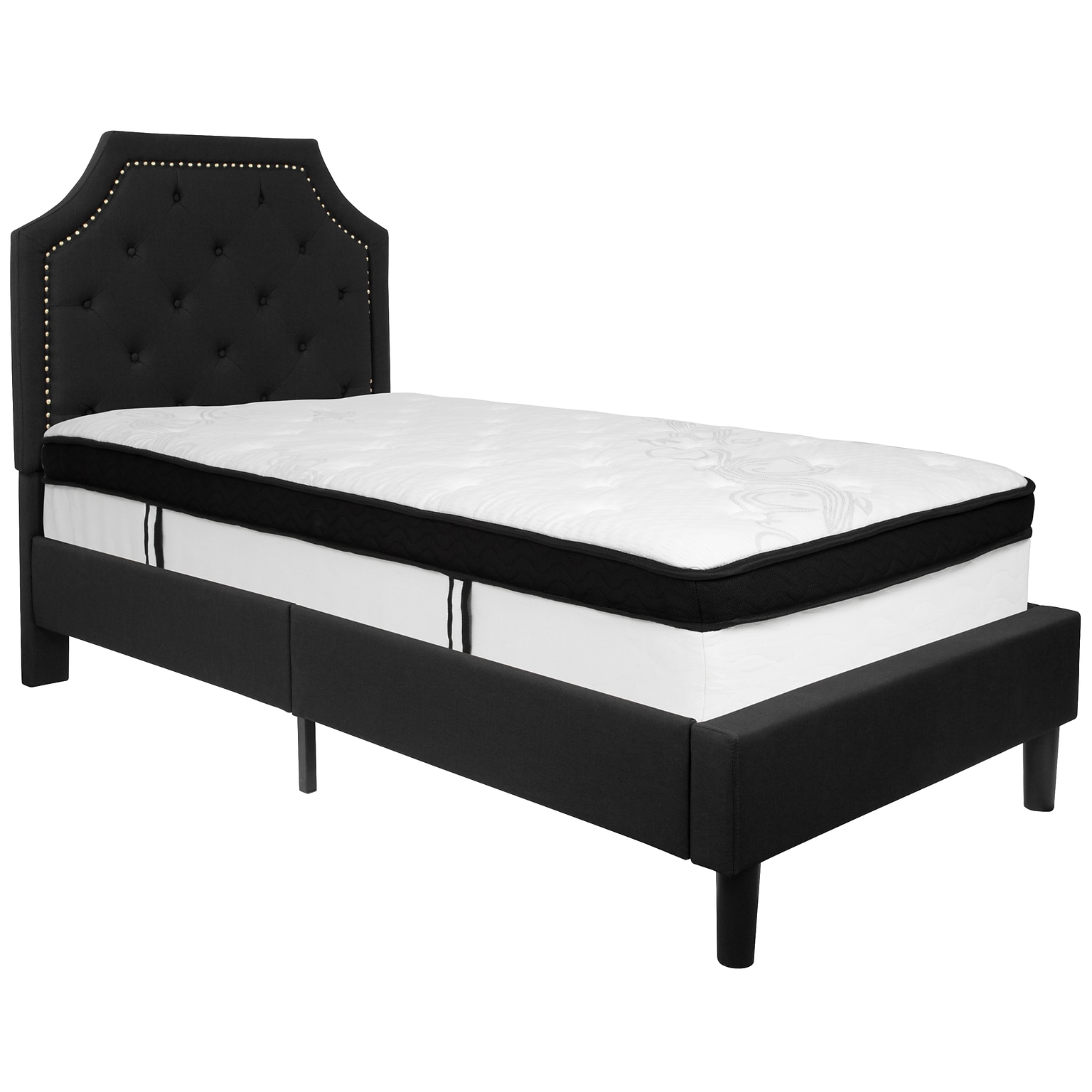 Flash Furniture Brighton Tufted Upholstered Platform Bed in Black Fabric with Memory Foam Mattress, Twin (SLBMF5)