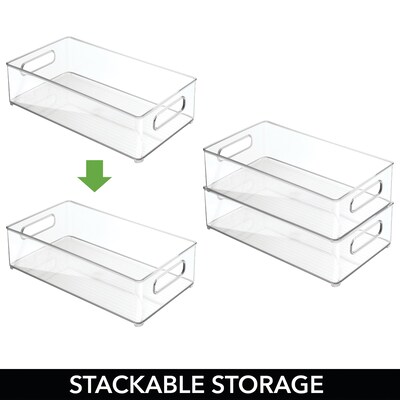 Stackable Fridge Bin with Handles - Kitchen Storage Bin for Cabinets, Pantry, or Fridge