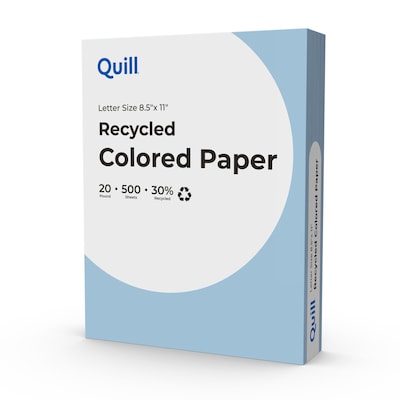 Quill Brand® 30% Recycled Colored Multipurpose Paper, 20 lbs., 8.5" x 11", Blue, 500 Sheets/Ream, 10 Reams/Carton (720559CT)